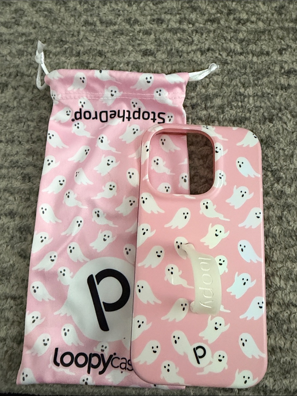 iPhone 14 Pro loopy Case Halloween Pink ghosts- glow in the dark loop